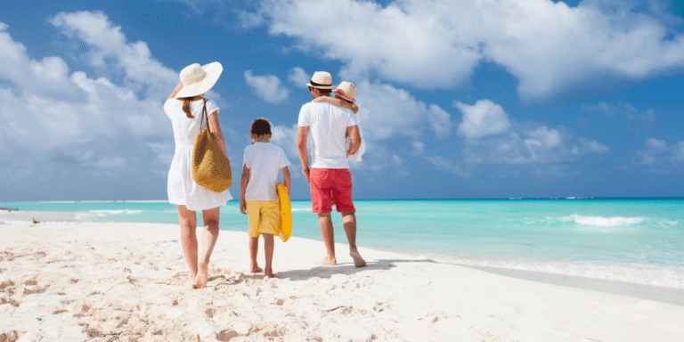 Family at the beach for a vacation