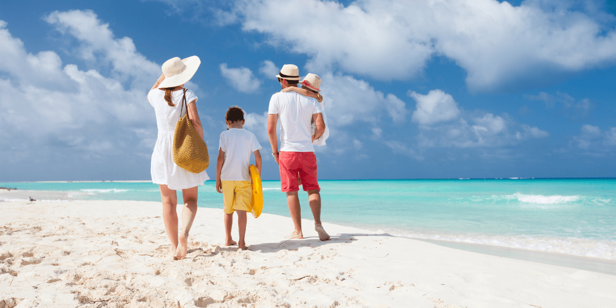 Family at the beach for a vacation