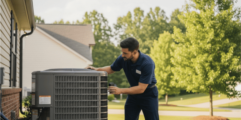 hvac technician repairing ac unit