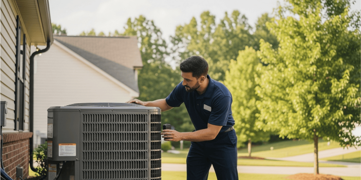 hvac technician repairing ac unit